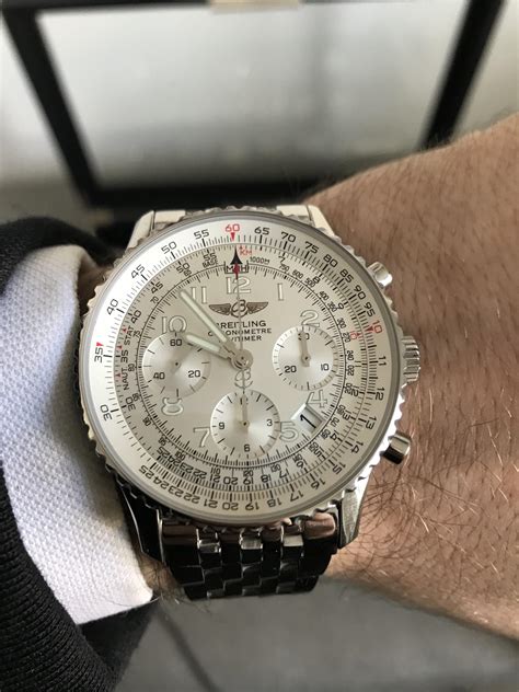 breitling navi timer white on wrist|Breitling Navitimer gold price.